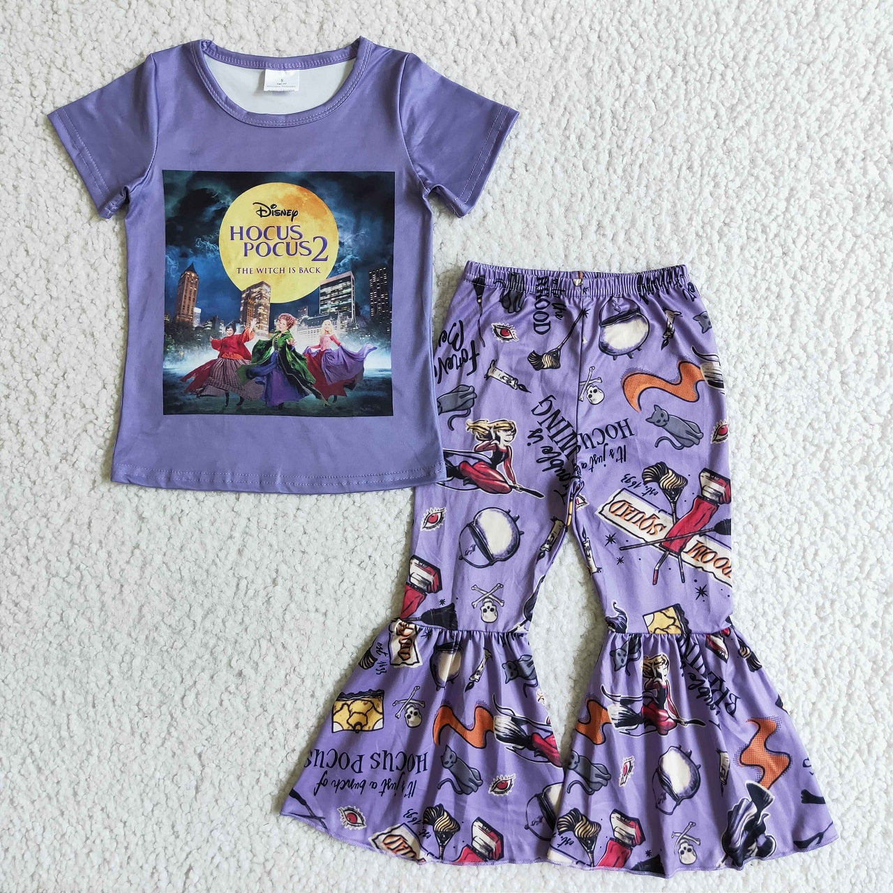 Promotion Baby Girl Short Sleeves Shirt Pants Halloween Purple Outfit