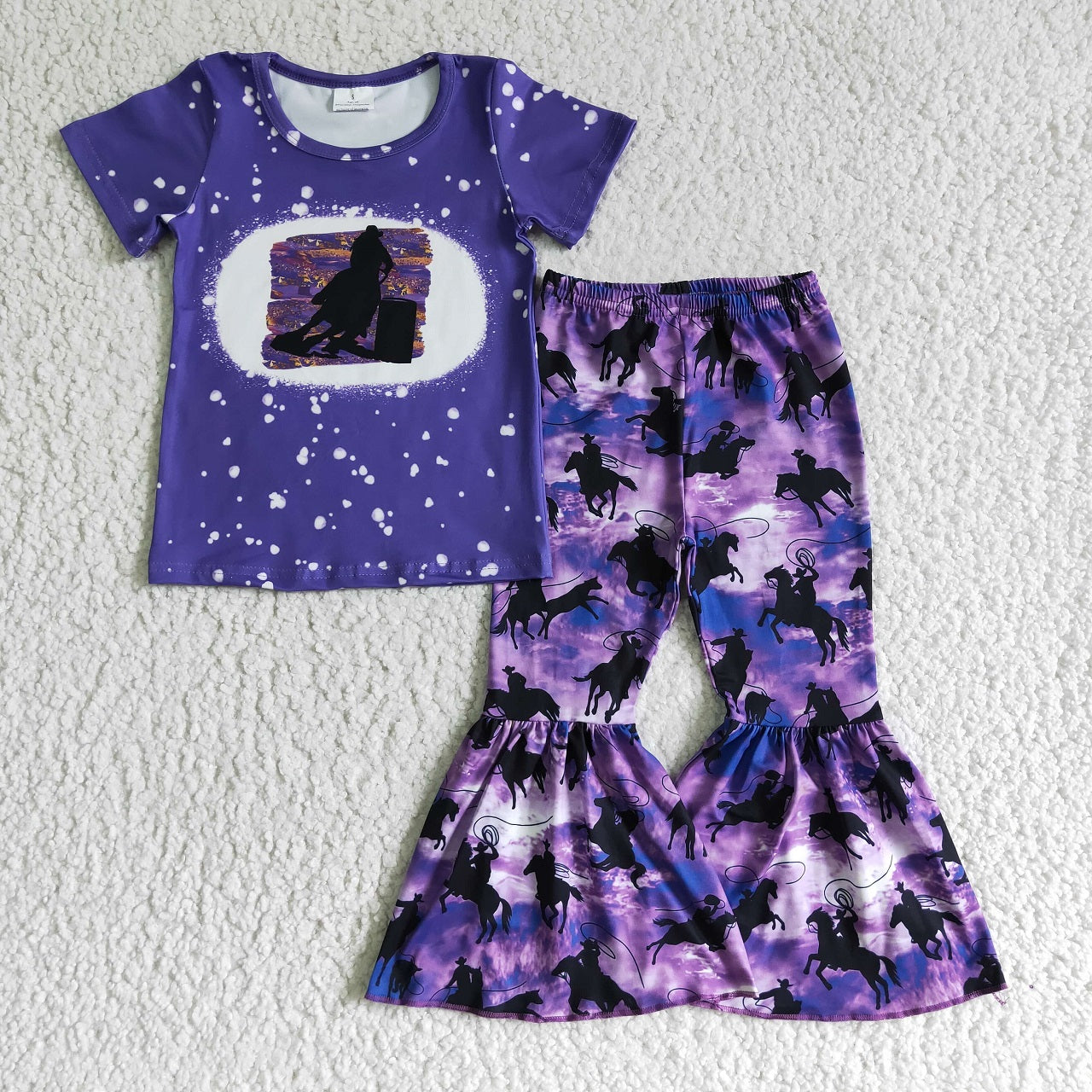 Promotion Baby Girl Western Rodeo Horse Pants Purple Set