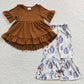 Sibling Baby Girls Short Sleeves Ruffle Tunic Western Print Bell Pants Clothes Sets RTS