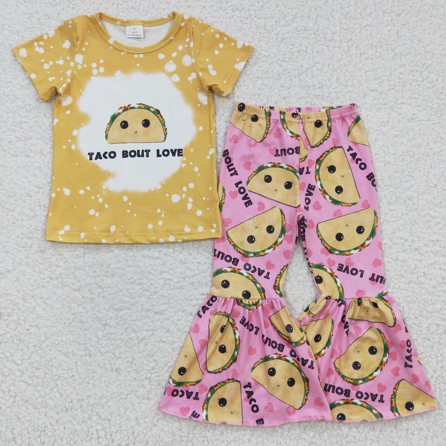Promotion Baby Girls Kids Taco Short Sleeves Shirt Bell Pants Outfit RTS