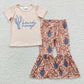 Baby Girl Short Sleeves Western Cactus Cow Shirt Bell Pants Sibling Outfit Clothes RTS