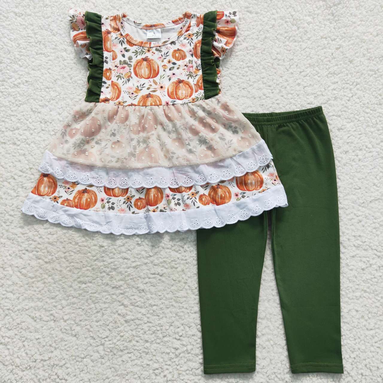 Sibling Baby Girls Kids Pumpkins Flower Tops Pants Fall Clothes Sets RTS