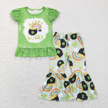 Baby Boy Girl Short Sleeves St Patrick Day Rainbow Sibling Clothes Set