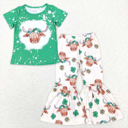 Baby Girl Short Sleeves St Patrick Cow Sibling Dress Outfits Set