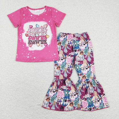 Baby Girl Short Sleeves Singer Shirt Bell Pants Sibling Set