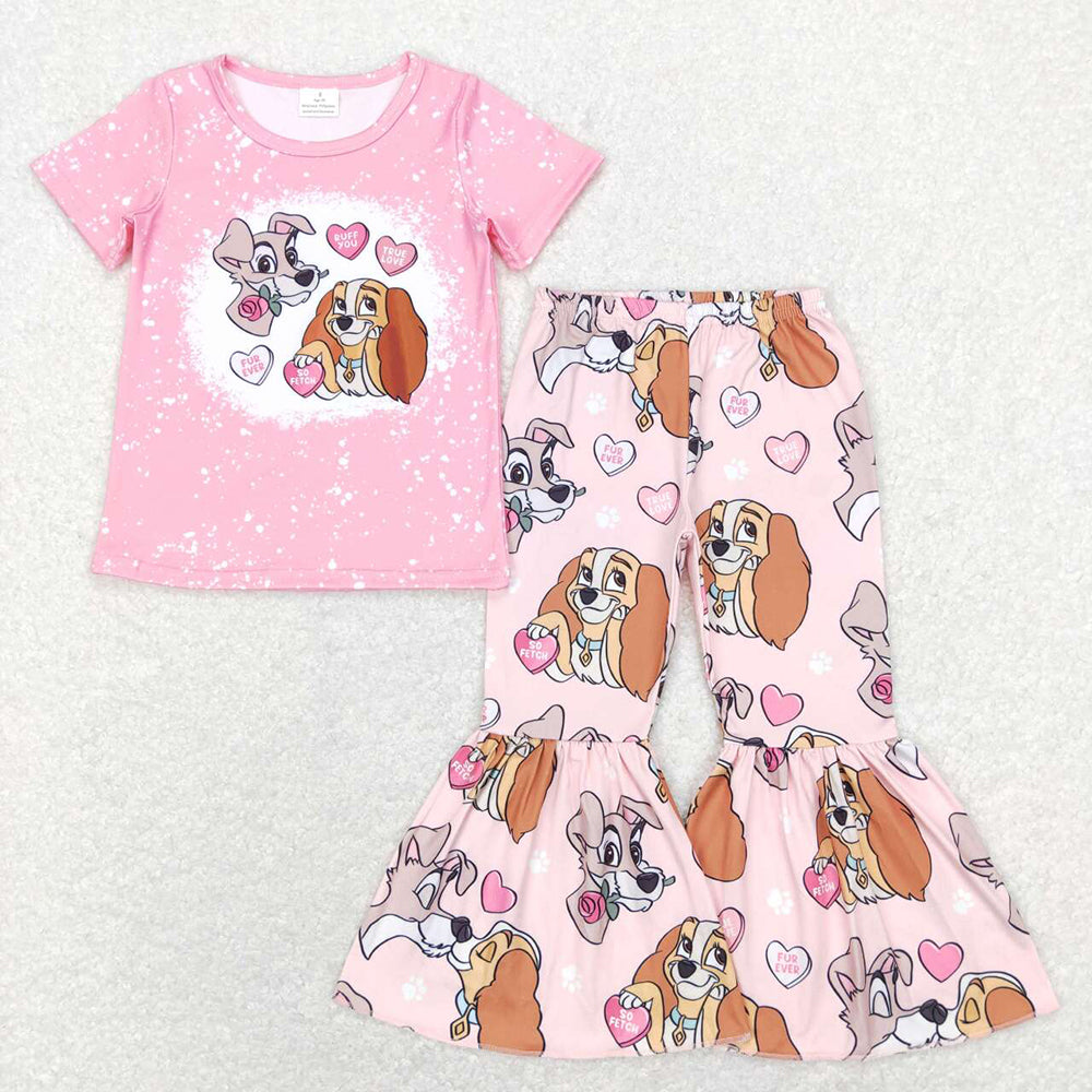 Sibling Baby Girls Kids Dogs Hearts Valentine Clothes Sets RTS