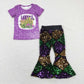 Sibling Baby Girls Short Sleeves Shirts Plaid Sequins Bell Pants Sets Mardi Gras Clothes RTS