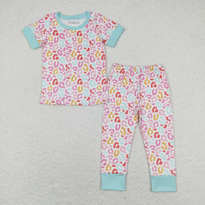 Sibling Baby Girls Short Sleeve Leopard Flower Shirts Pants Pajamas Clothes Sets RTS
