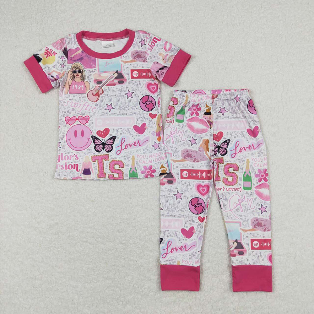 Baby Girl Short Sleeves Singer Shirt Pants Sibling Pajamas Clothes Set