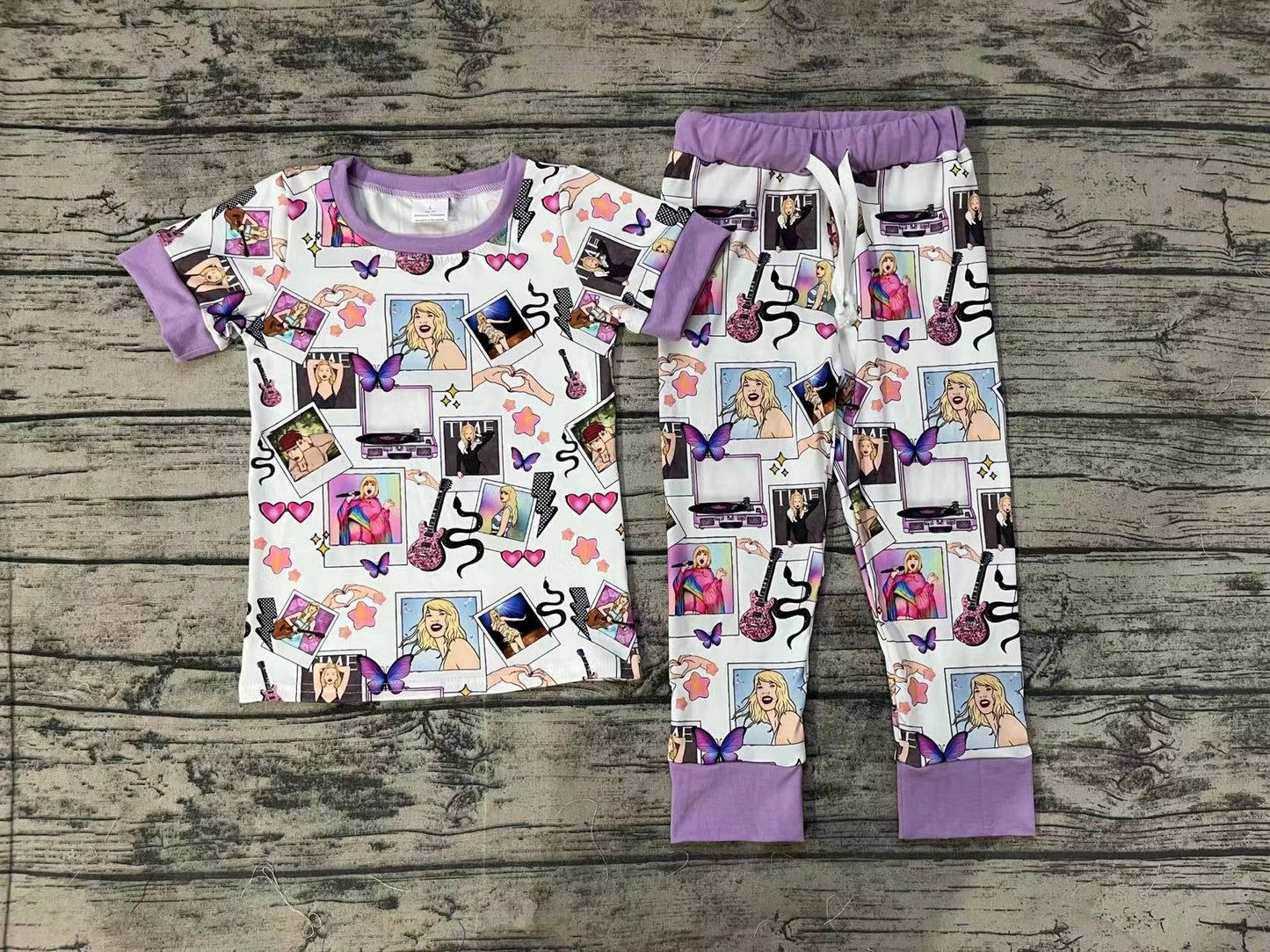 Baby Girls Singer Short Sleeves Shirt Purple Pants Pajamas Clothes Set