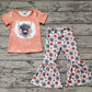 Baby Girl Short Sleeves Cow Shirt Flower Bell Pants Western Set