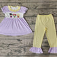 Baby Girl Short Sleeves Purple Plaid Tops Pants Halloween Set