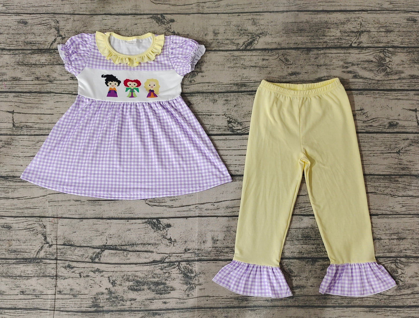 Baby Girl Short Sleeves Purple Plaid Tops Pants Halloween Set