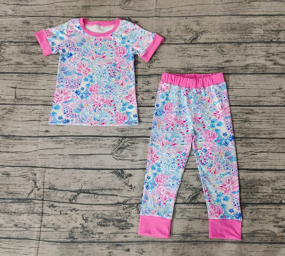 Pre-order Baby Girl Short Sleeves Shirt Pants Colorful Flower Pajamas Set