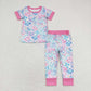 Sibling Baby Girls Short Sleeve Leopard Flower Shirts Pants Pajamas Clothes Sets RTS