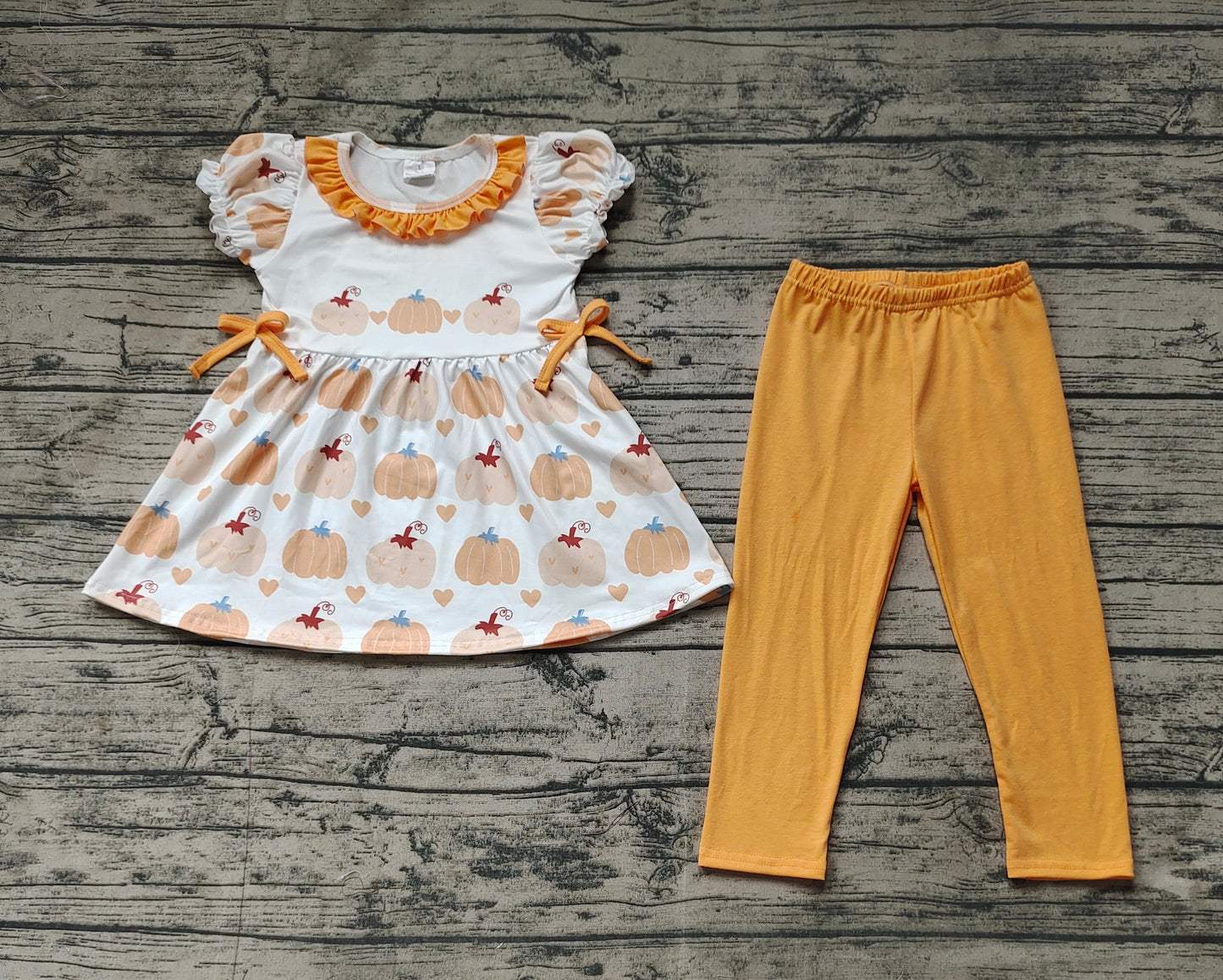 Baby Girl Short Sleeve Pumpkin Tunic Orange Cotton Pants Set