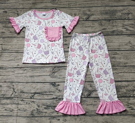 Pre-order Baby Girls Cup Cake Pockets Tops Pants Pajamas Set