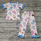 Baby Girl Short Sleeves Dogs Checkered Shirt Pants Pajamas Set