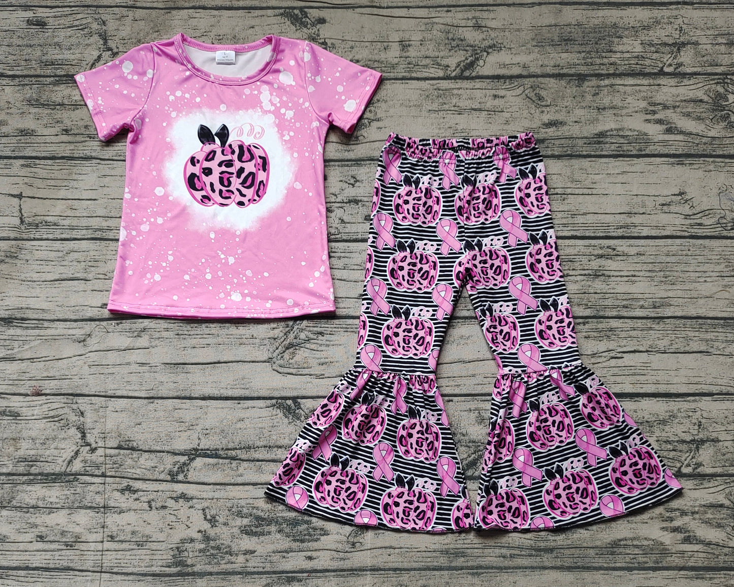 Baby Girl Short Sleeves Pink Pumpkin Shirt Bell Pants Set