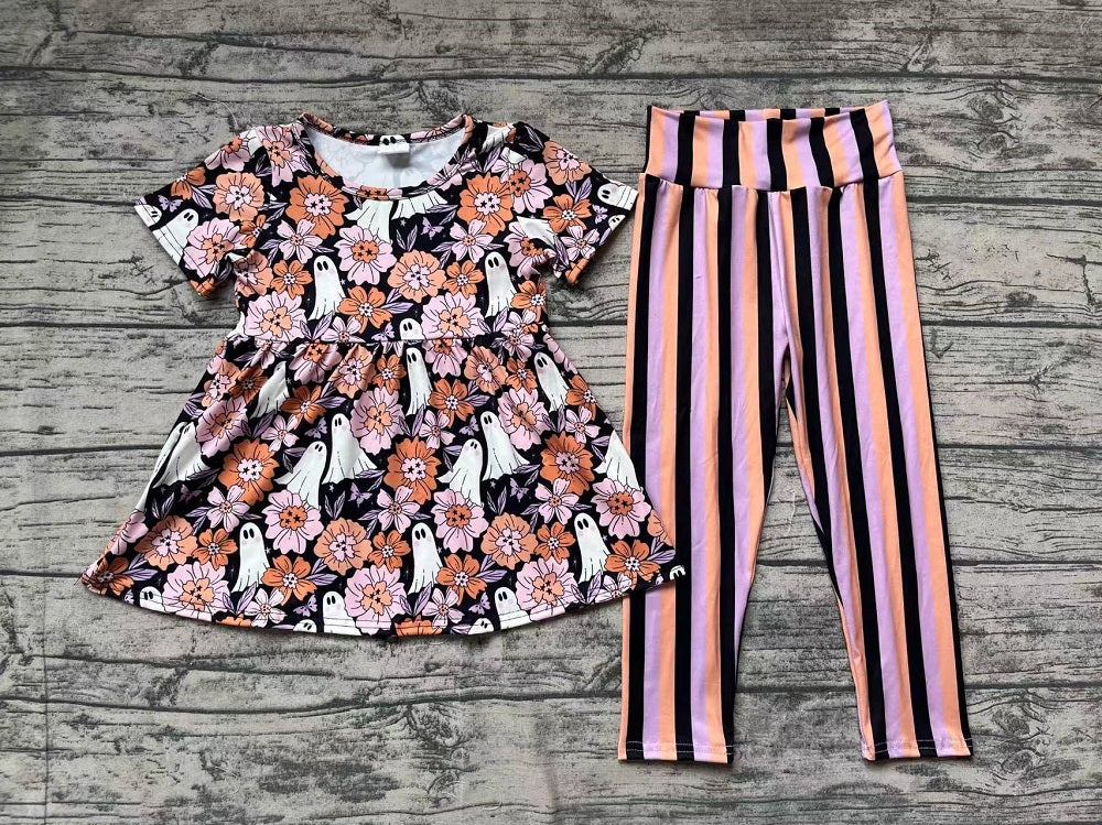 Baby Girl Halloween Orange Ghost Flowers Tunic Legging Set