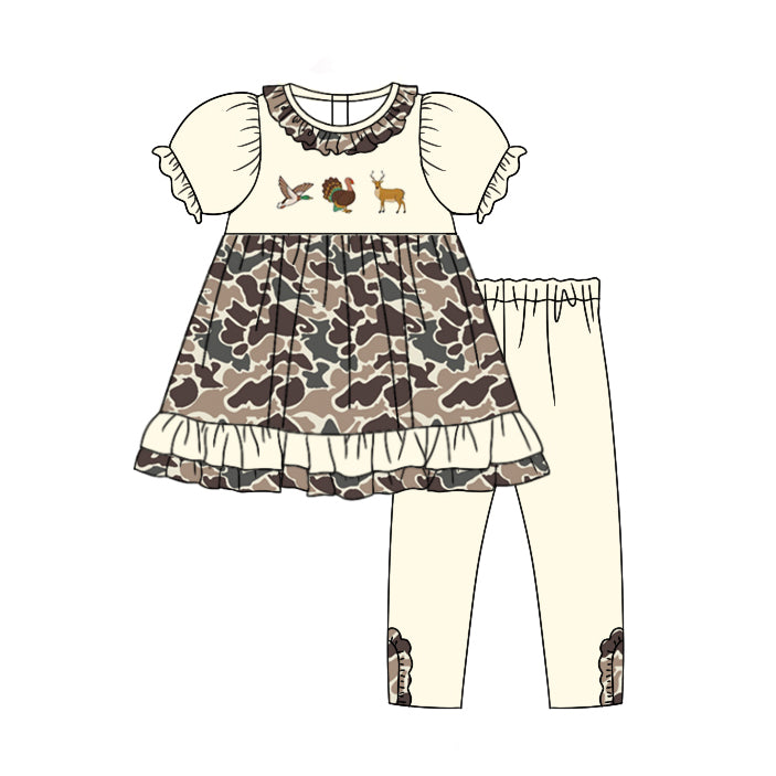 Pre-order Baby Girls Camo Duck Turkey Deer Tunic Top Pants Clothes Set