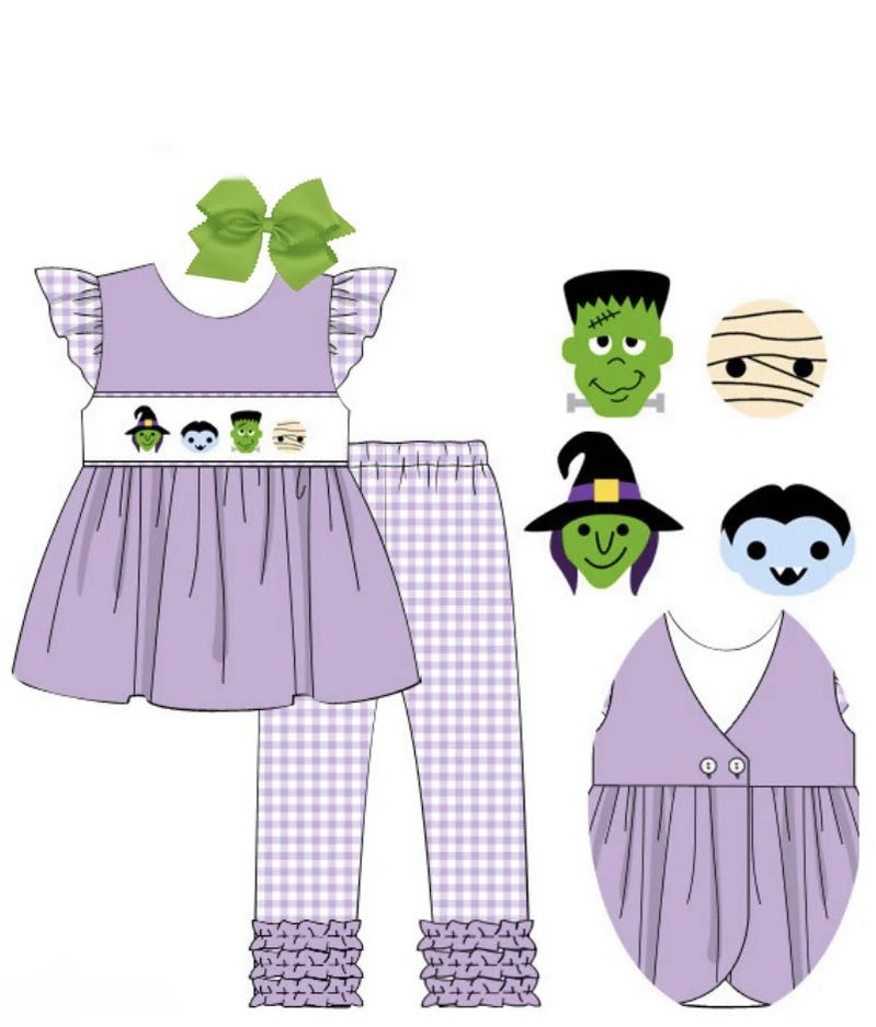 Pre-order Baby Girls Halloween Lavender Ghost Tunic Legging Clothes Set