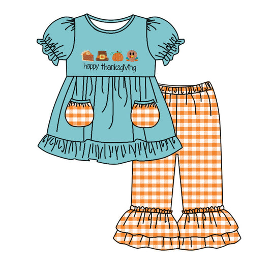 Pre-order Baby Girls Happy Thanksgiving Turkey Pockets Tunic Pants Set