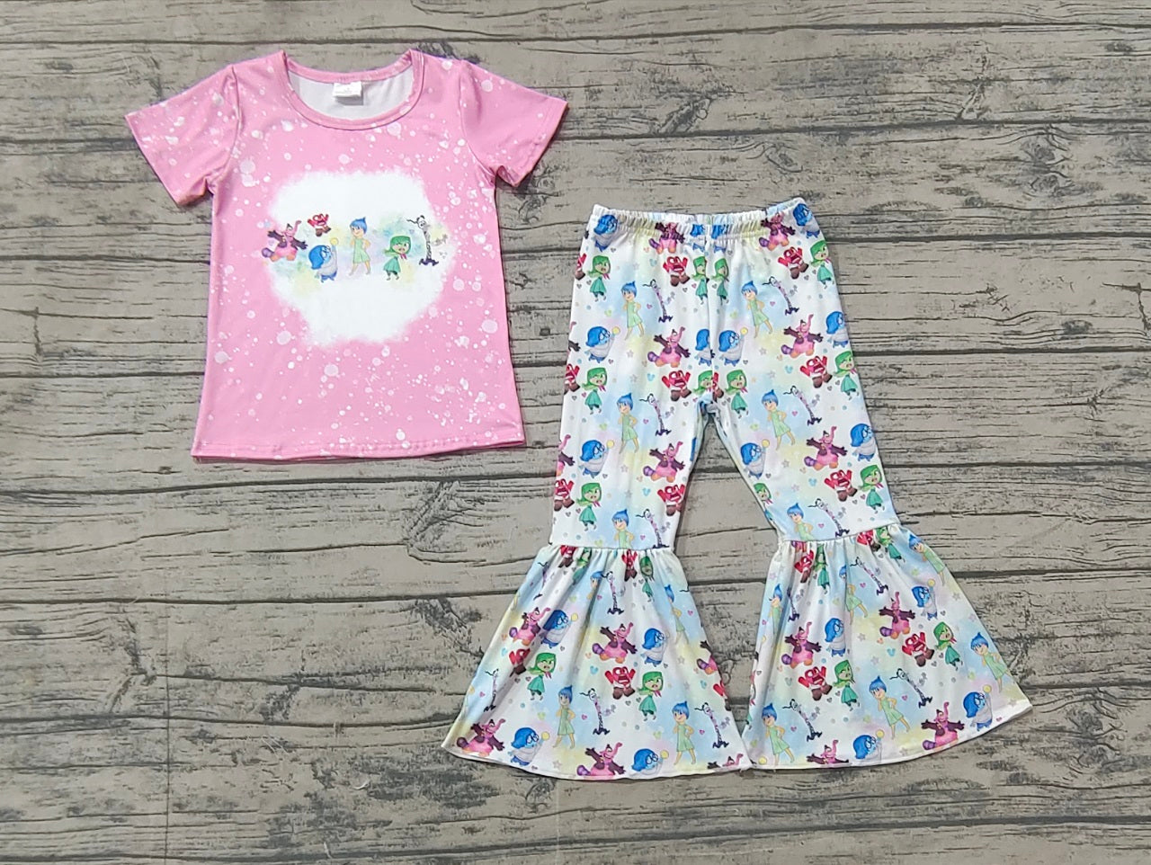 Baby Girl Short Sleeves Outside Cartoon Pink Shirt Bell Pants Set