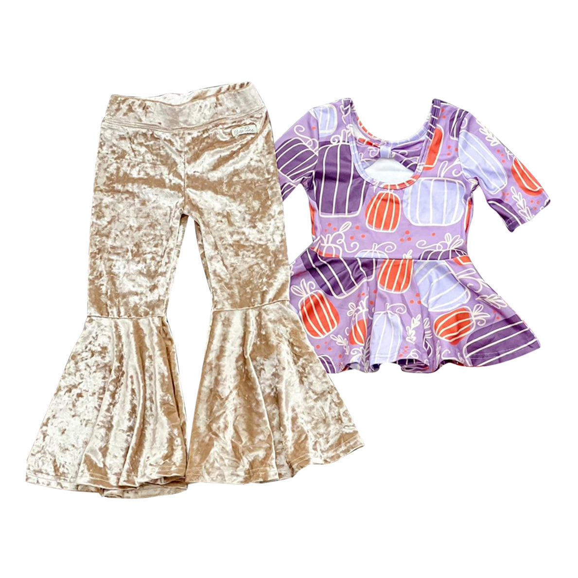 Pre-order Baby Girl Pumpkins Tops Velvet Pants Set