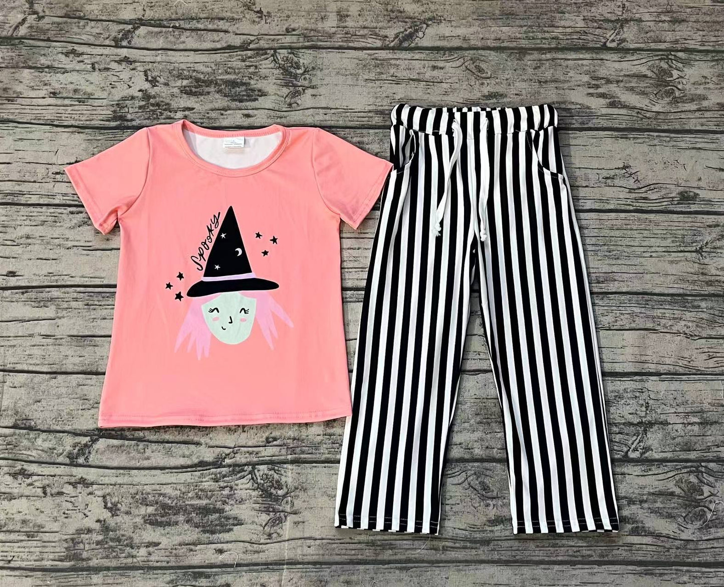 Baby Girl Halloween Shirt Black Stripes Pants Set