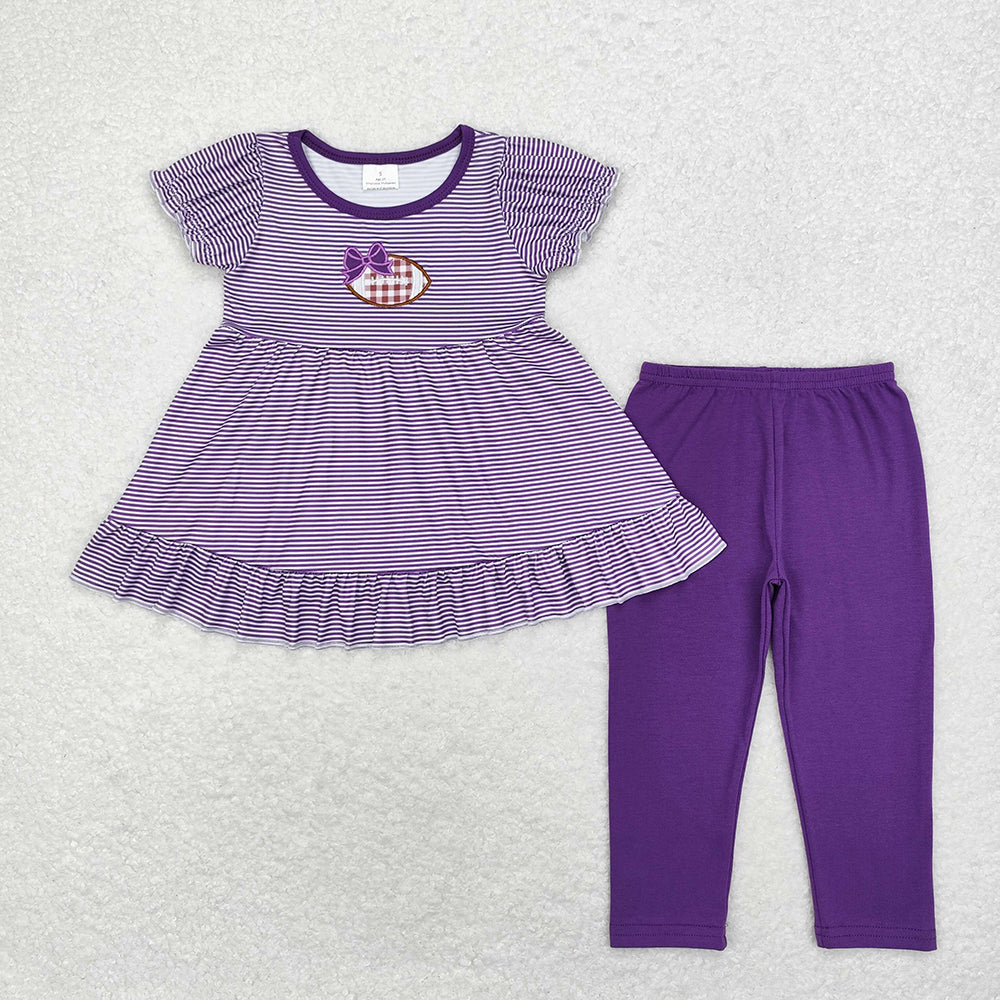 Baby Girl Stripes Football Embroidery Sibling Set