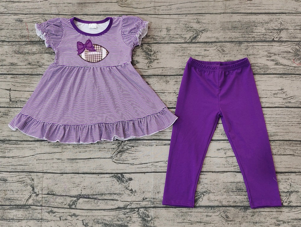 Baby Girl Purple Stripes Embroidery Football Tunic Pants Set