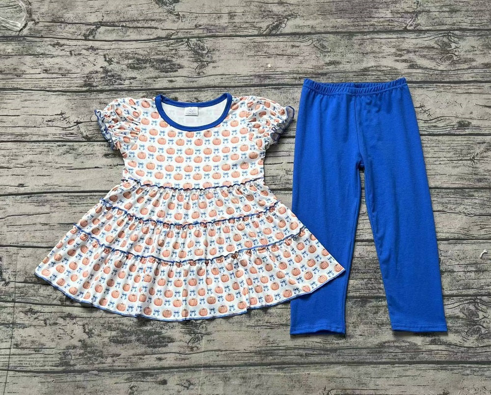 Baby Girl Short Sleeves Fall Pumpkins Tunic Blue Pants Set