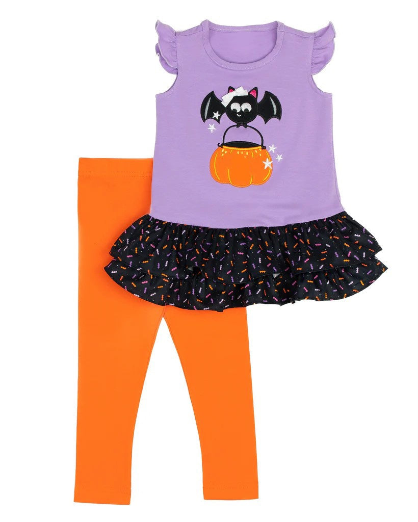 Pre-order Baby Girl Halloween Spider Pumpkin Purple Tops Orange Pants Set