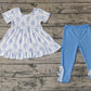 Baby Girl Short Sleeves Bows Tops Blue Legging Cotton Pants Set