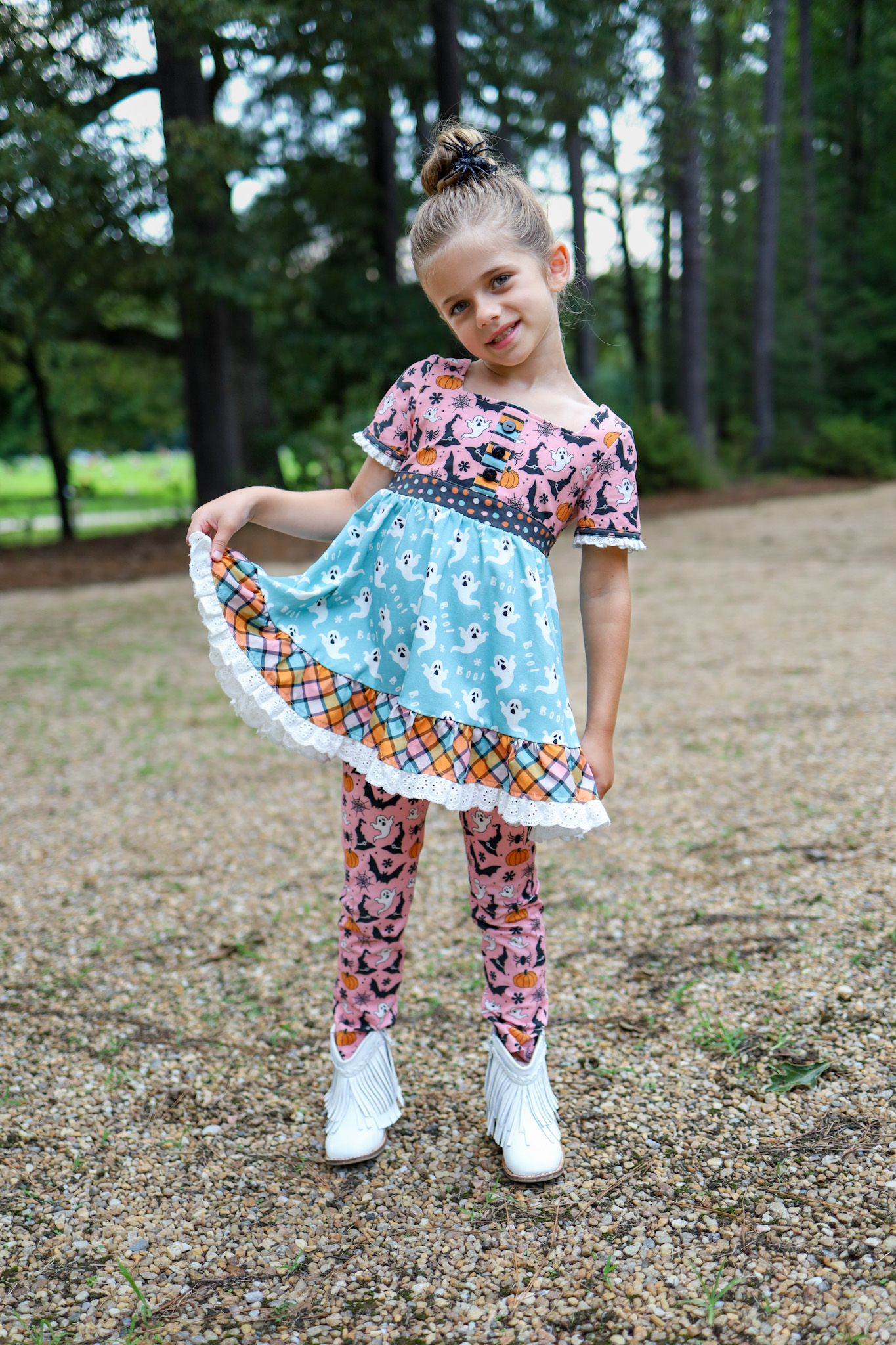 Pre-order Baby Girl Short Sleeves Halloween Ghost Tunic Pants Set