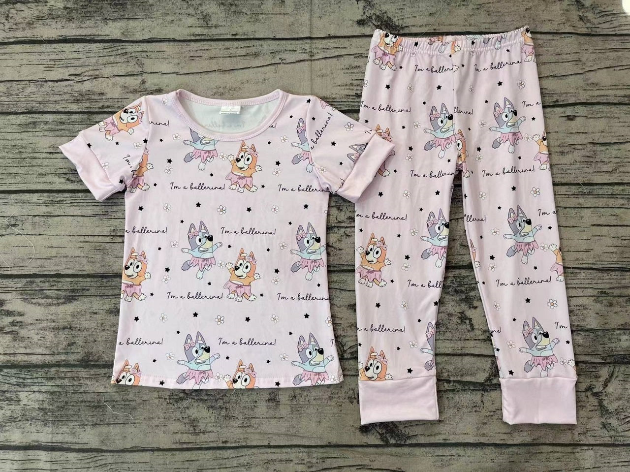 Baby Girl Short Sleeves Dogs Shirt Pants Pajamas Set