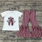 Baby Girl Short Sleeves Western Bow Cactus Shirt Stripes Bell Pants Clothes Set