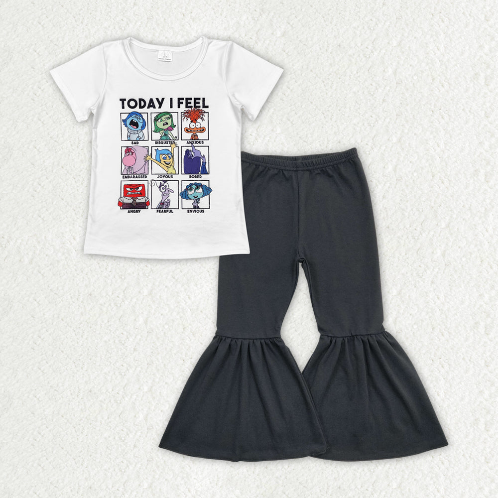 Baby Girl Short Sleeves Cartoon Shirt Black Bell Pants Clothes Set