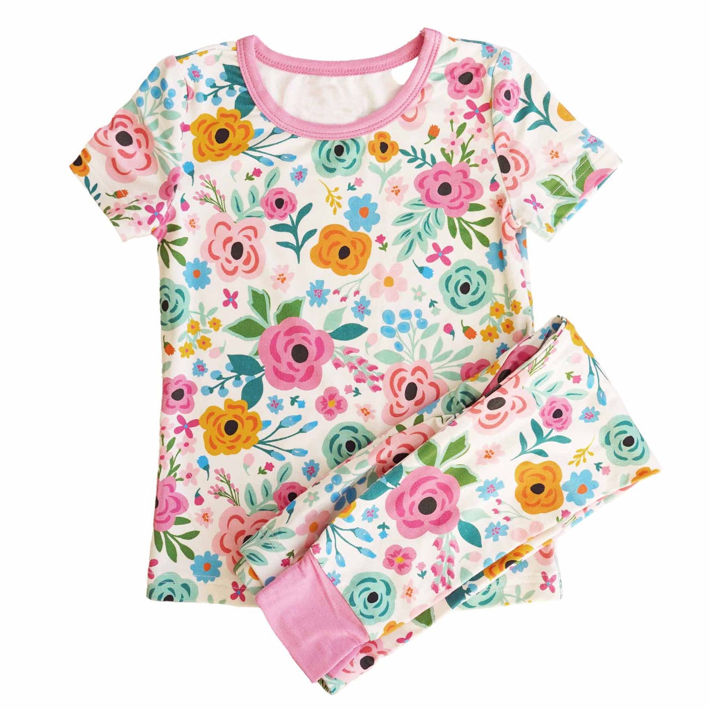 Pre-order Baby Girl Short Sleeves Flower Shirt Pants Pajamas Clothes Set