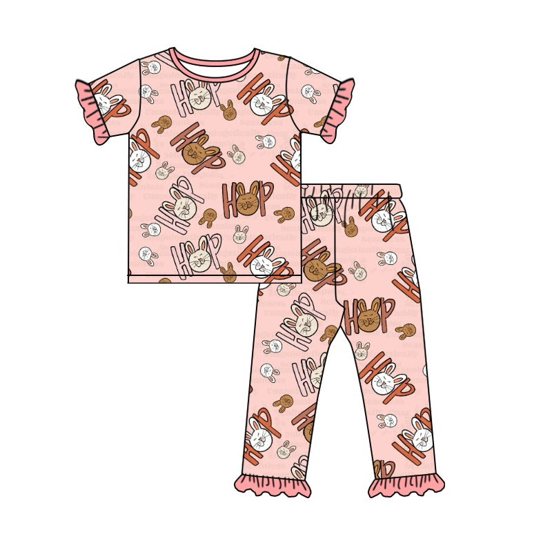 Pre-order Baby Girl Easter Rabbit Shirt Pants Pajamas Clothes Set