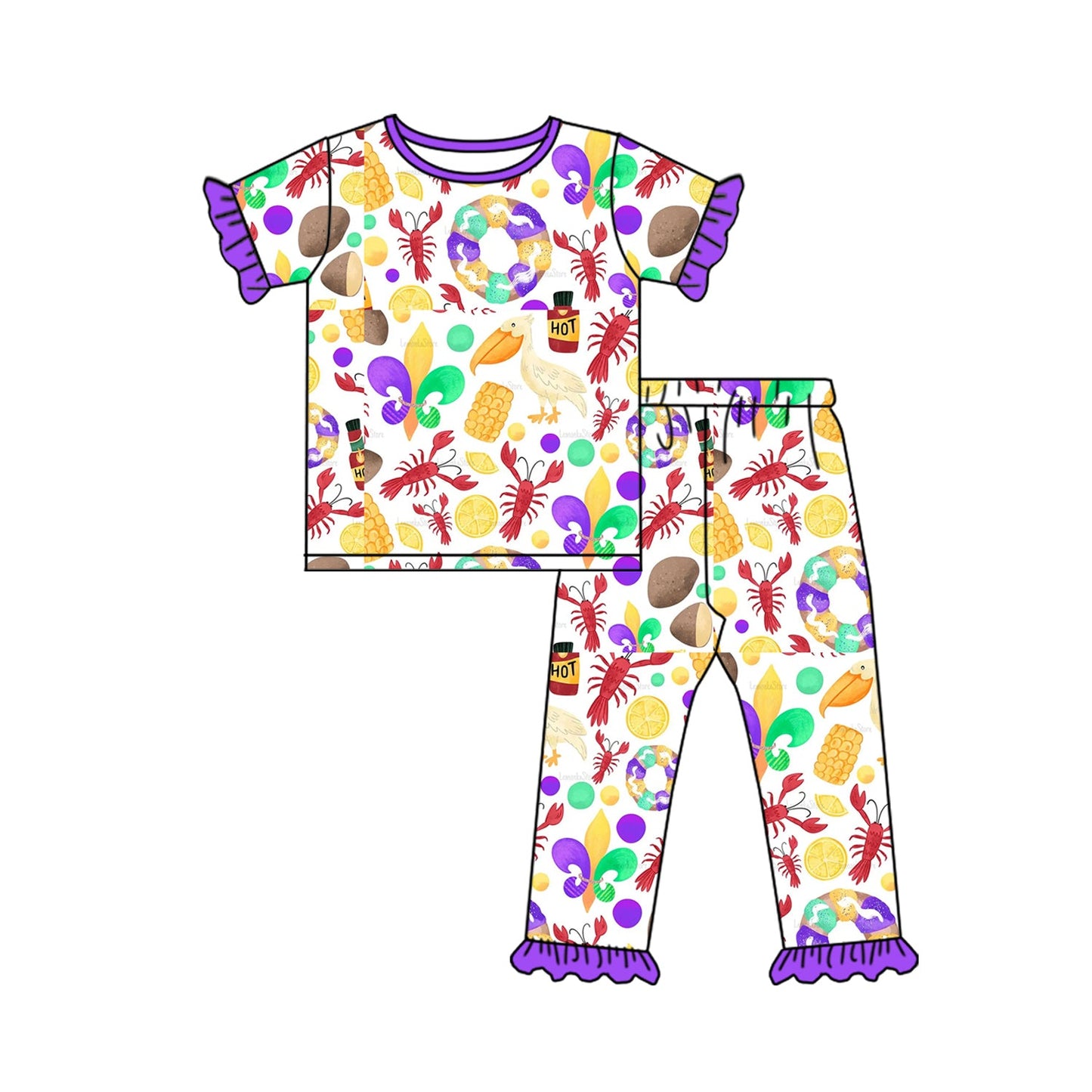 Pre-order Baby Girl Mardi Gras Anchor Shirt Pants Pajamas Clothes Set