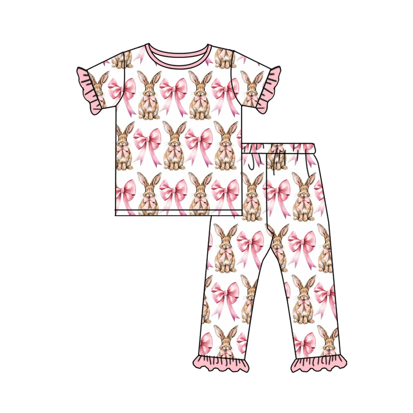 Pre-order Baby Girl Easter Bunny Shirts Bows Pants Pajamas Clothes Set