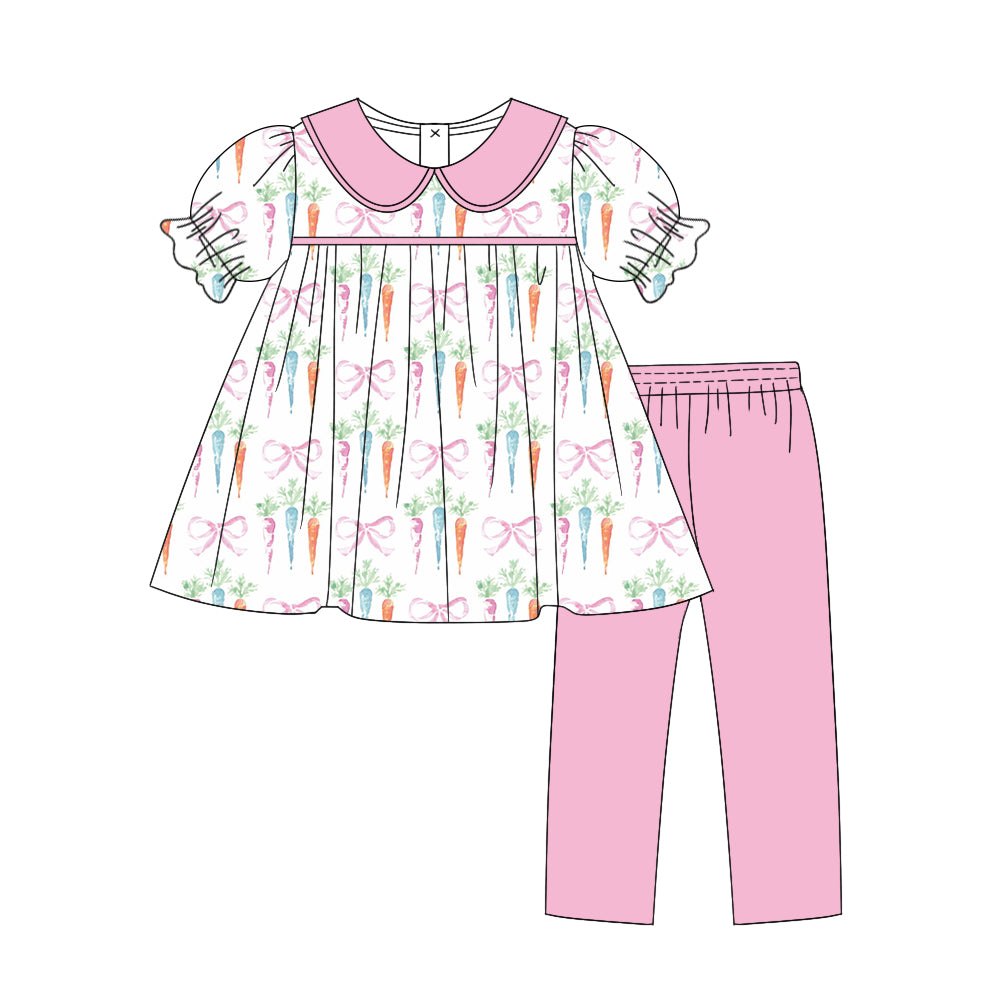 Pre-order Baby Girl Easter Bows Rabbits Tunic Pink Legging Clothes Set