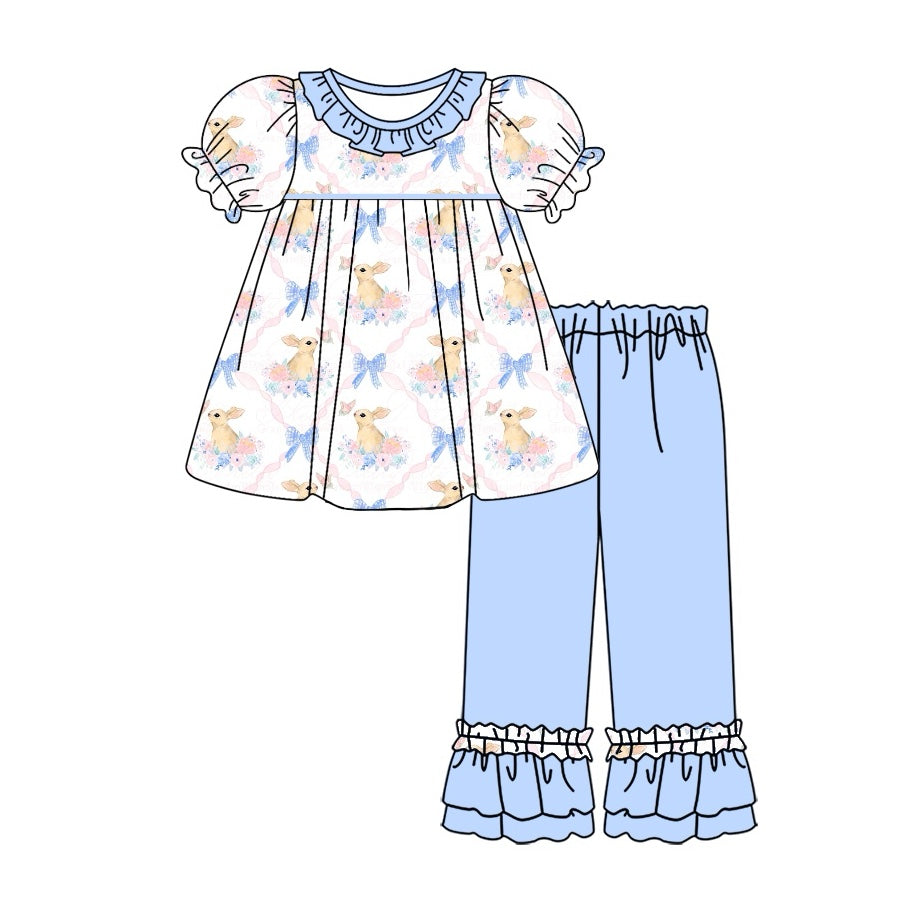 Pre-order Baby Girl Easter Rabbit Bows Tunic Pants Clothes Set