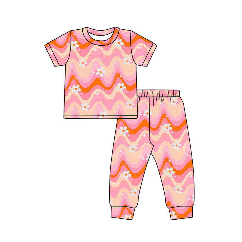 Pre-order Baby Girl Short Sleeves Flower Shirt Pants Pajamas Clothes Set