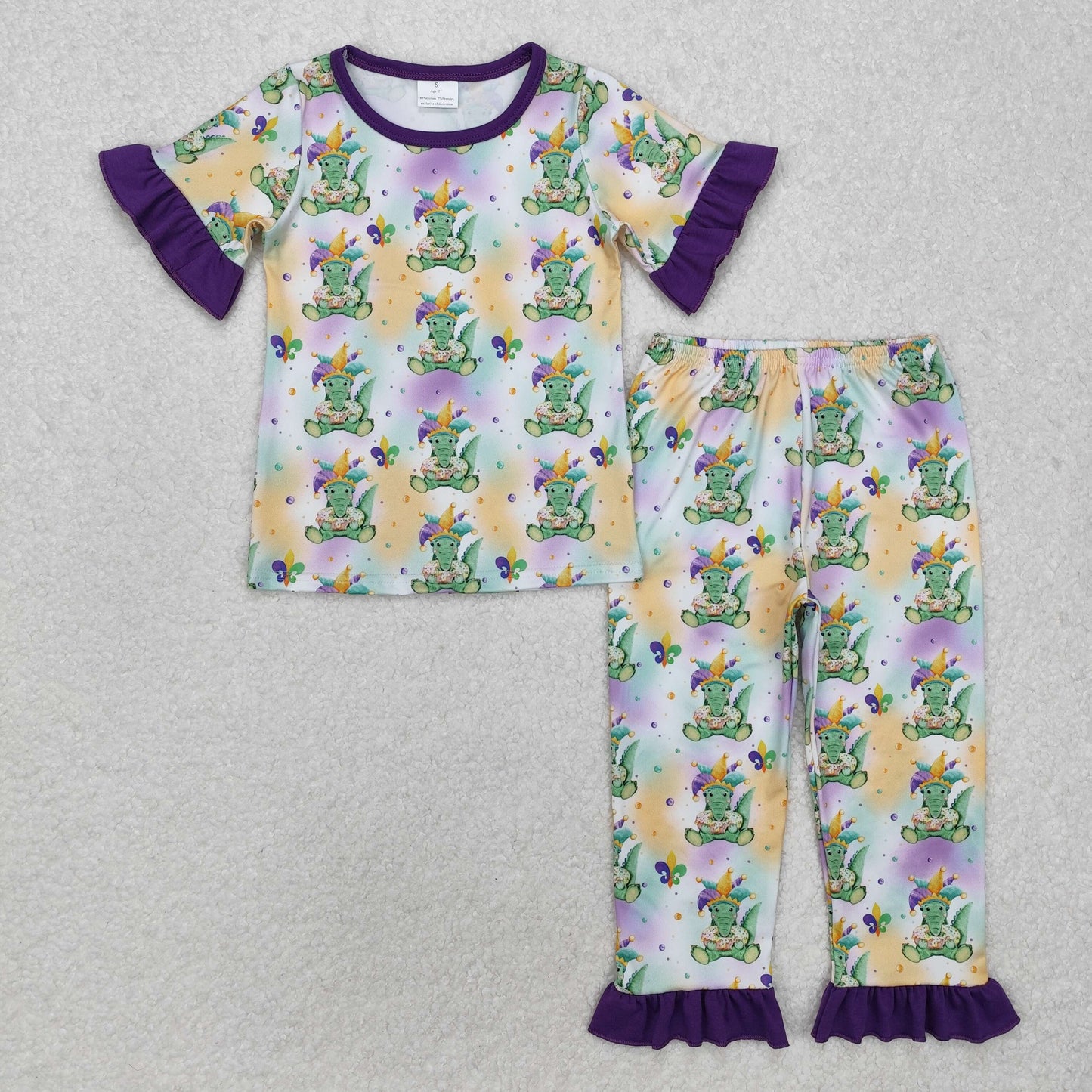 Sibling Baby Boys Girls Short Sleeves Mardi Gras Shirt Pants Pajamas Sets RTS