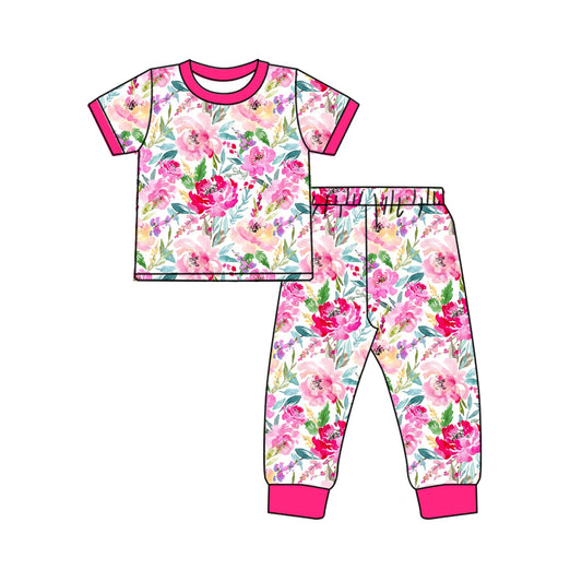 Pre-order Baby Girl Pink Flower Shirt Pants Pajamas Clothes Set