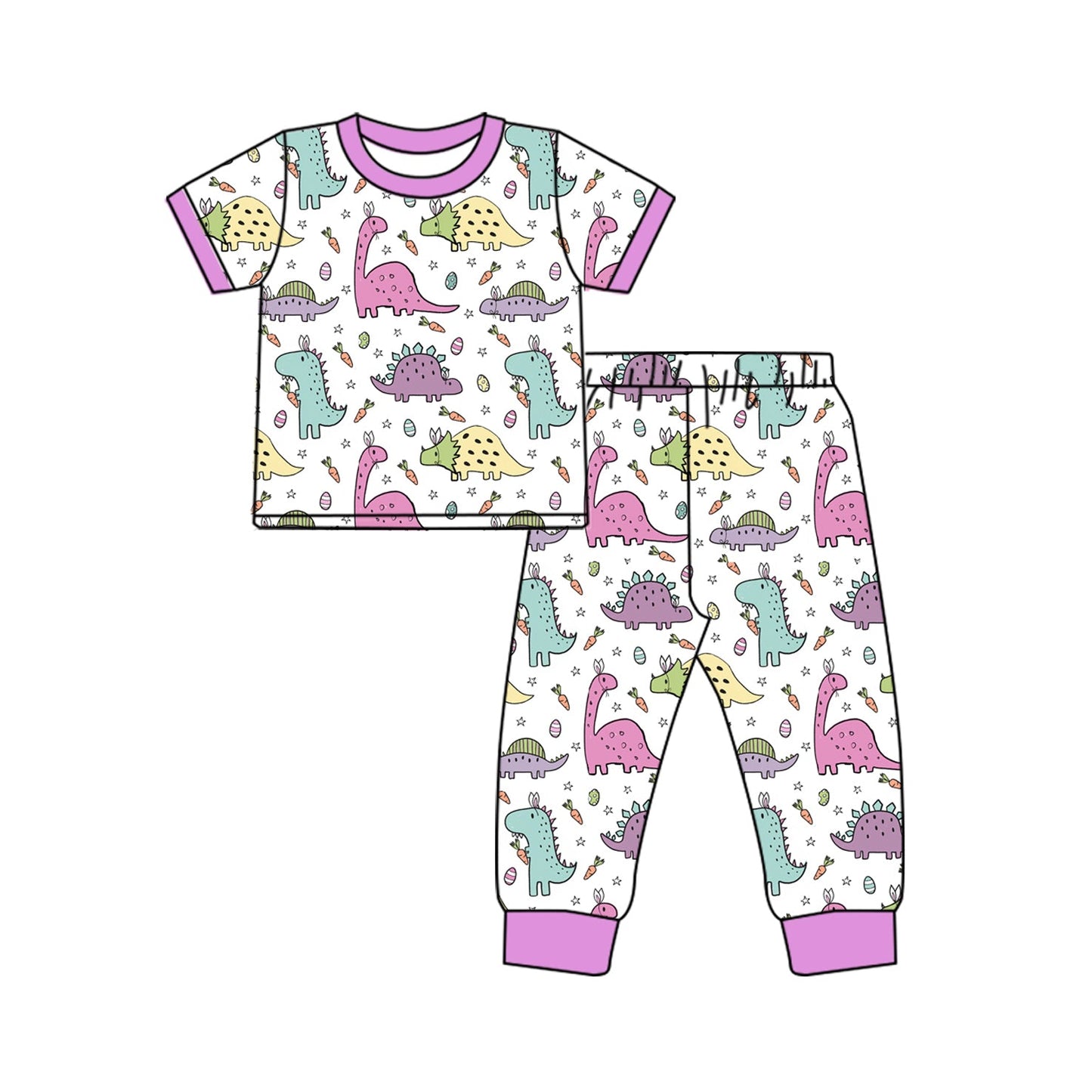 Preorder Baby Girl Purple Dinosaurs Shirt Pants Pajamas Clothes Set