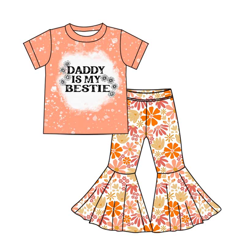 Preorder Baby Girl Daddy Is My Bestie Top Flower Bell Pants Clothes Set
